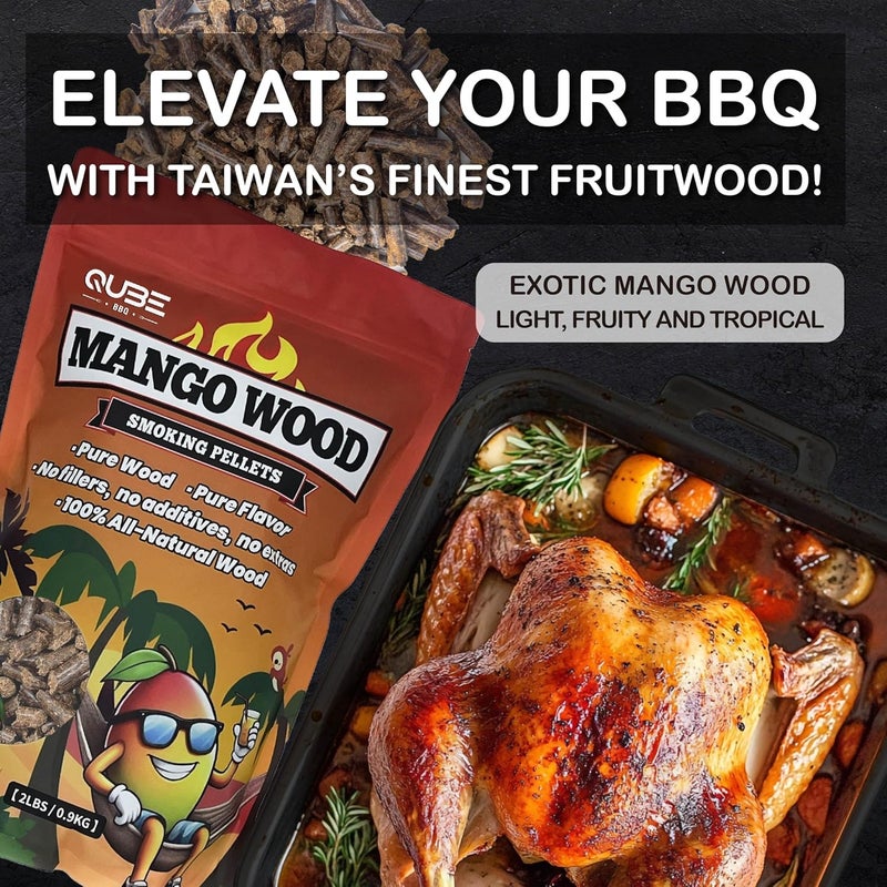 QUBE BBQ Taiwanese Mango Wood Smoking Pellets | Sweet Tropical BBQ Smoke | Use Less, Taste More | 100% Natural Hardwood for All Grills & Smokers | 2lb Bag - Image 3